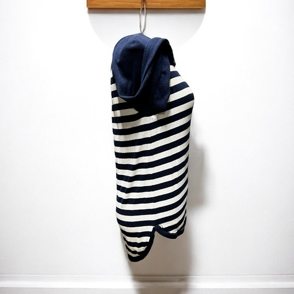 🌻Michael Kors Blue & White Stripe Hi-Low Hem Long Sleeve Back Zip Top Size M - Picture 5 of 10